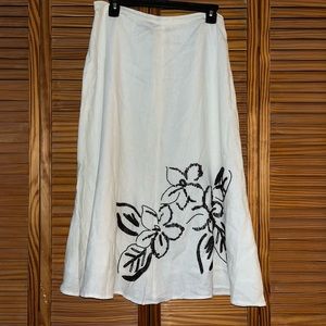 JM Collection A-line Off White Linen Floral‎ Beaded Lined Skirt Size 8